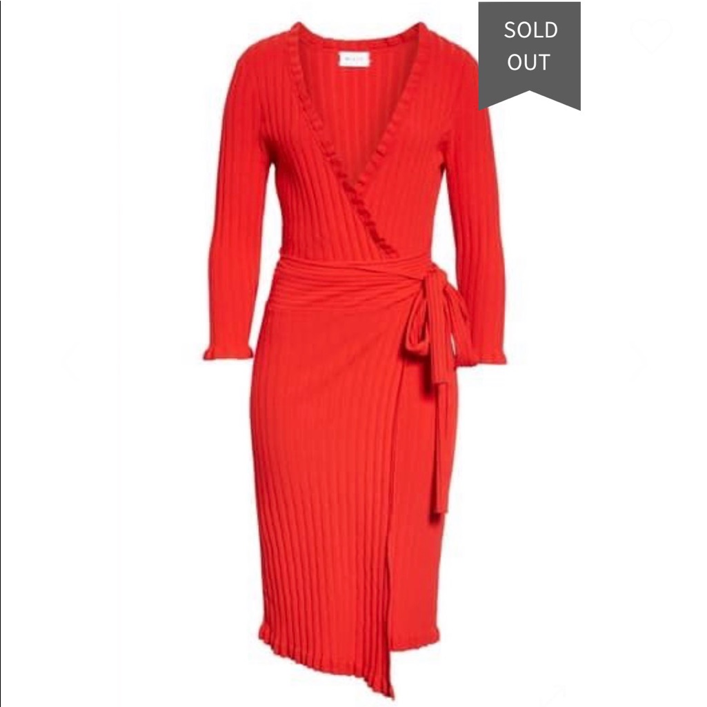 Milly Ruffle Edge Ribbed Wrap Dress